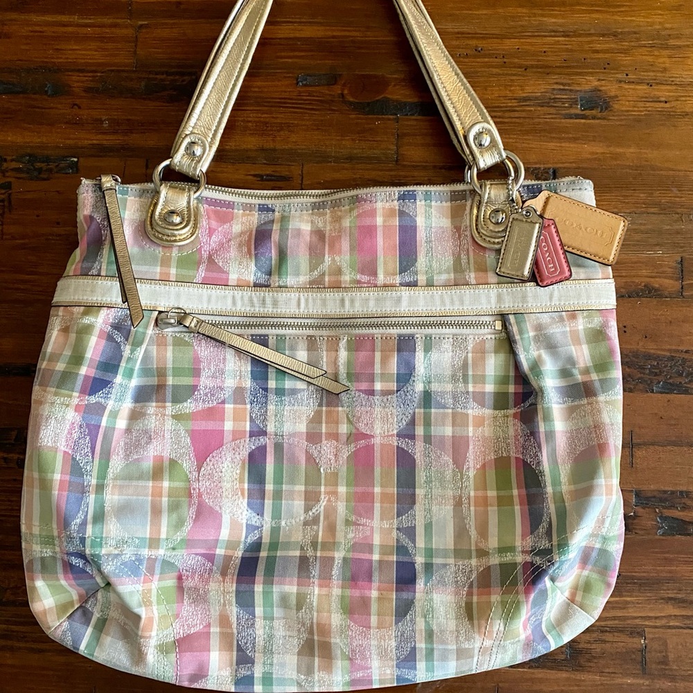 Coach Poppy Madras Shoulder Tote